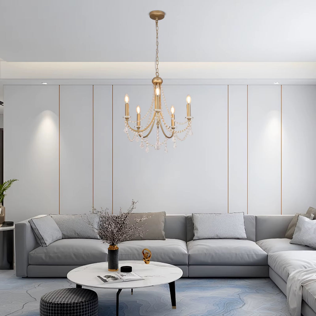 Elegant Kristallkrona i Guld Ø50 cm – Klassisk Taklampa