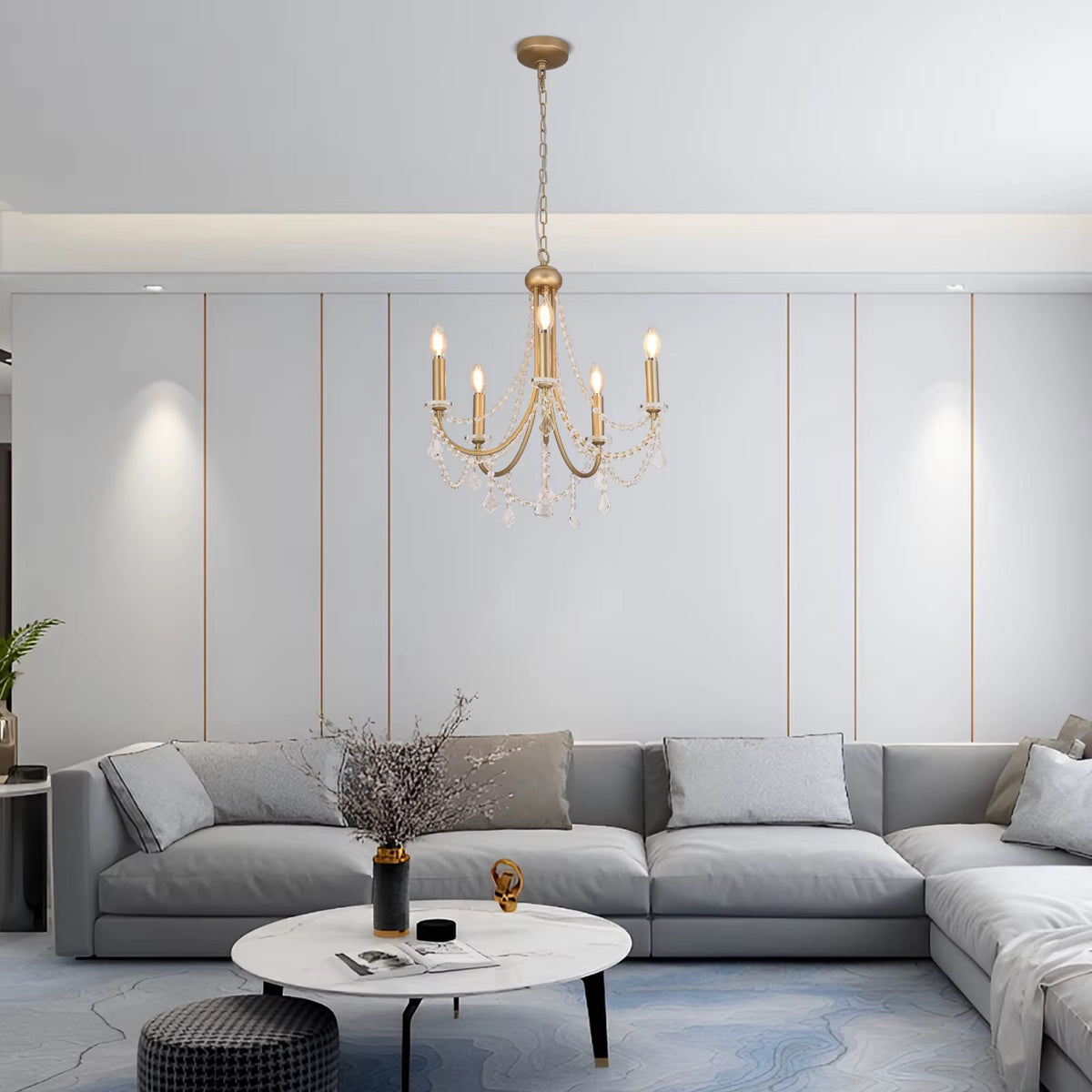 Elegant Kristallkrona i Guld Ø50 cm – Klassisk Taklampa