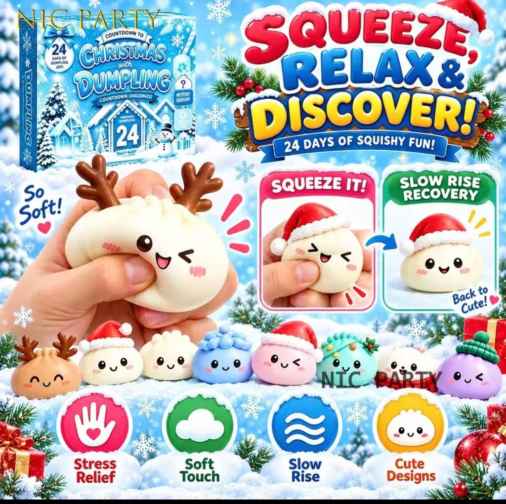 24PCS Mystery Dumpling Squishy Adventskalender 2026 – Julkalender med Sensory Fidgets