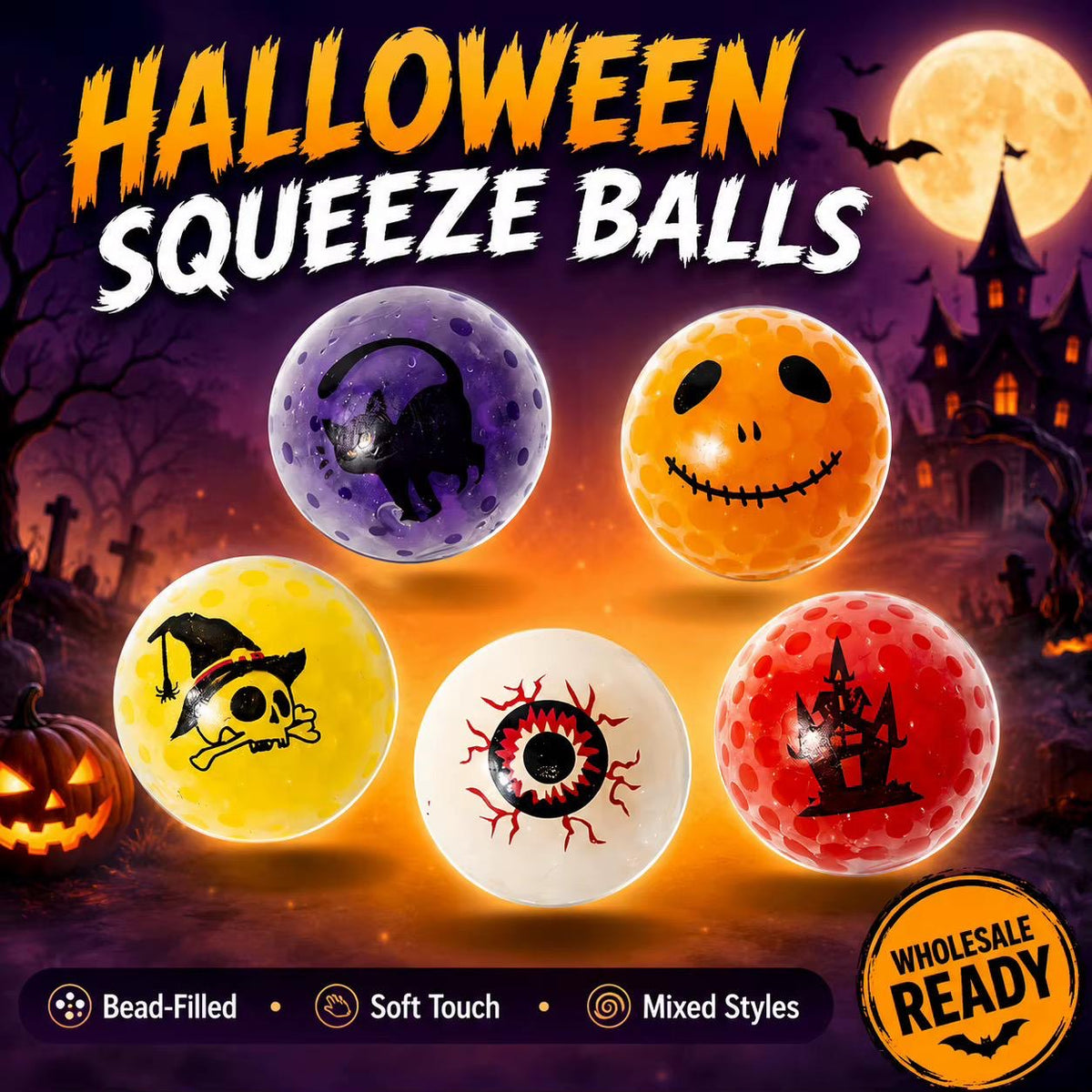Halloween Squishy Stressboll med Pärlor