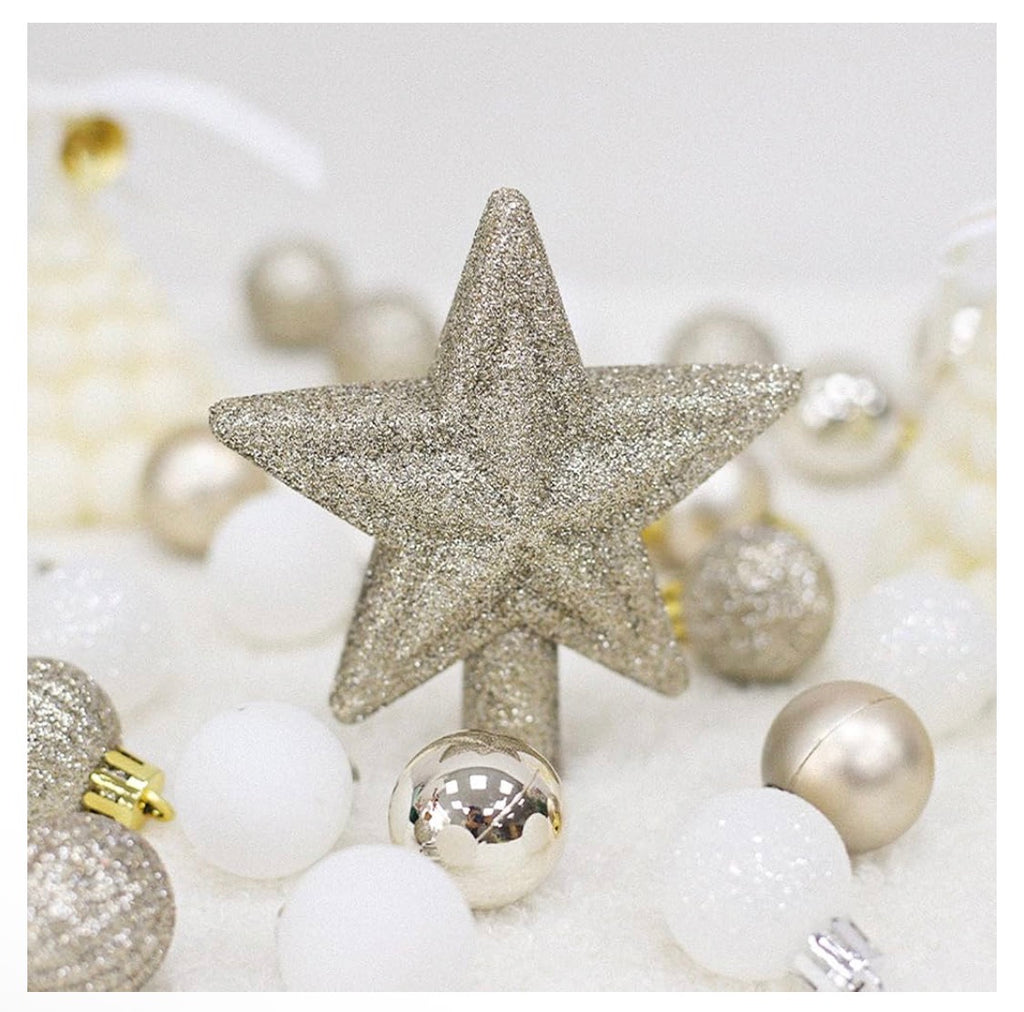Julgransdekorationsset – 30-Pack Lyxiga Julgranskulor & Toppstjärna (Guld & Vit)
