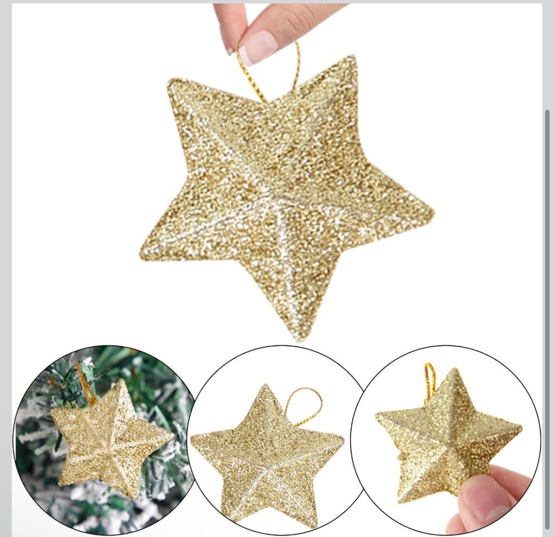 Hängande Julstjärnor – 12-Pack Glittrande Julgranshängen (Modern Design)