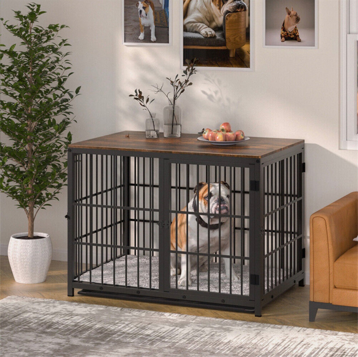 Modern möbelhundbur med 3 dörrar – svart P-XL171-BK