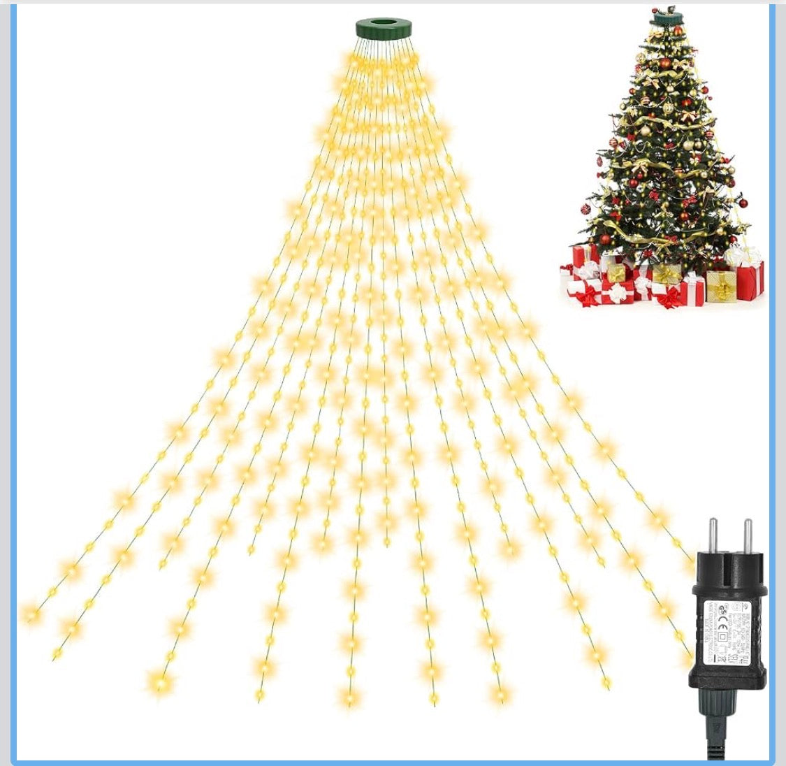 Julgransbelysning med Toppring – 400 LED (2.5m, 16 Slingor, IP44 Vattentät)