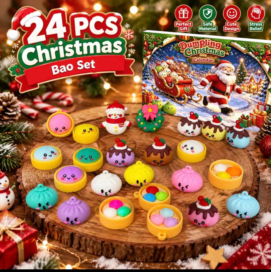 24-dagars Adventskalender – Söta Hängande Juldekorationer & Figurer (Dumpling/Kawaii Tema)
