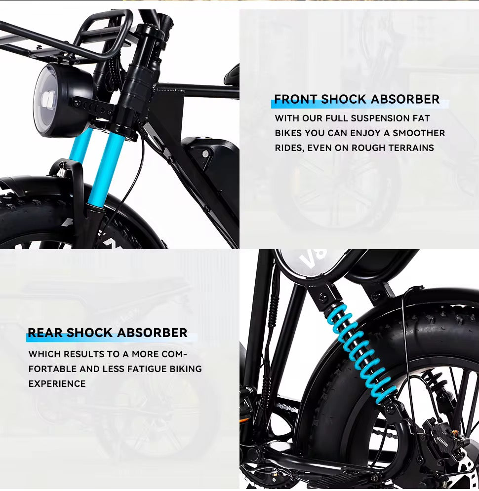 V8 Max Electric Bike – 250W Motor, 48V Battery, 20” Fat Tire