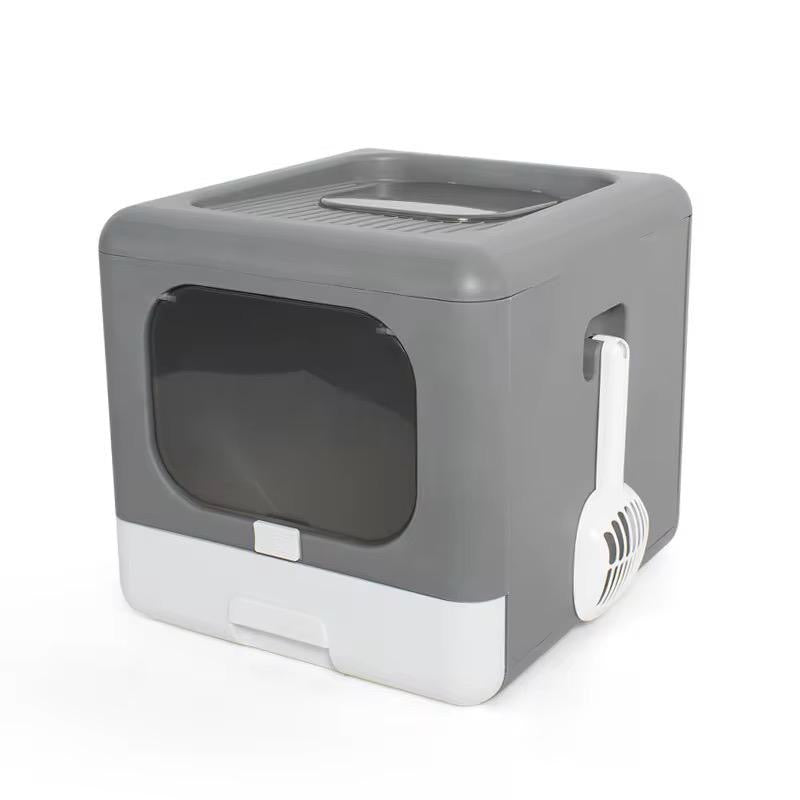 Stängd Kattlåda med Enkel Rengöring – Modern Litter Box (Grå/Vit)