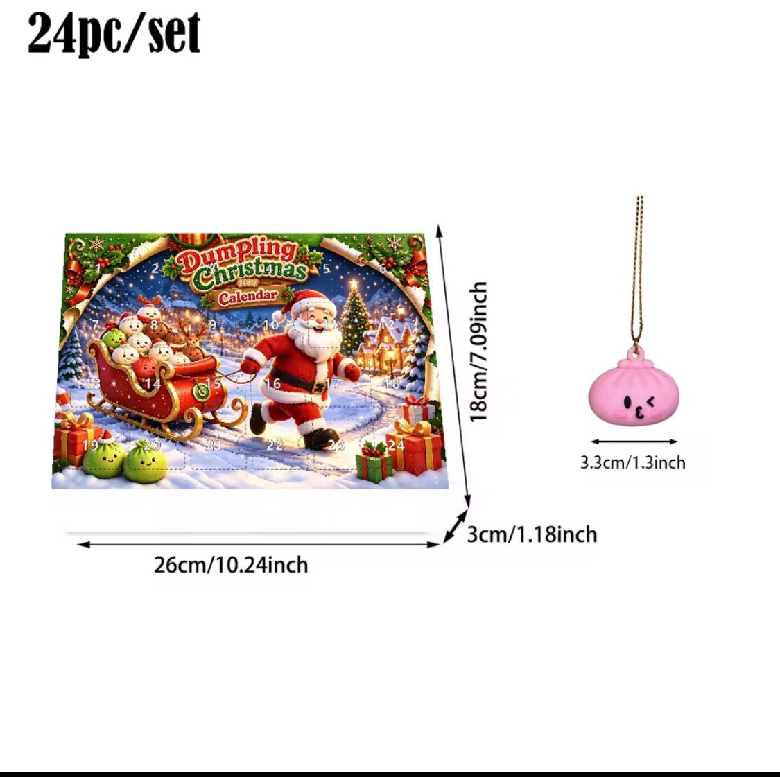 24-dagars Adventskalender – Söta Hängande Juldekorationer & Figurer (Dumpling/Kawaii Tema)