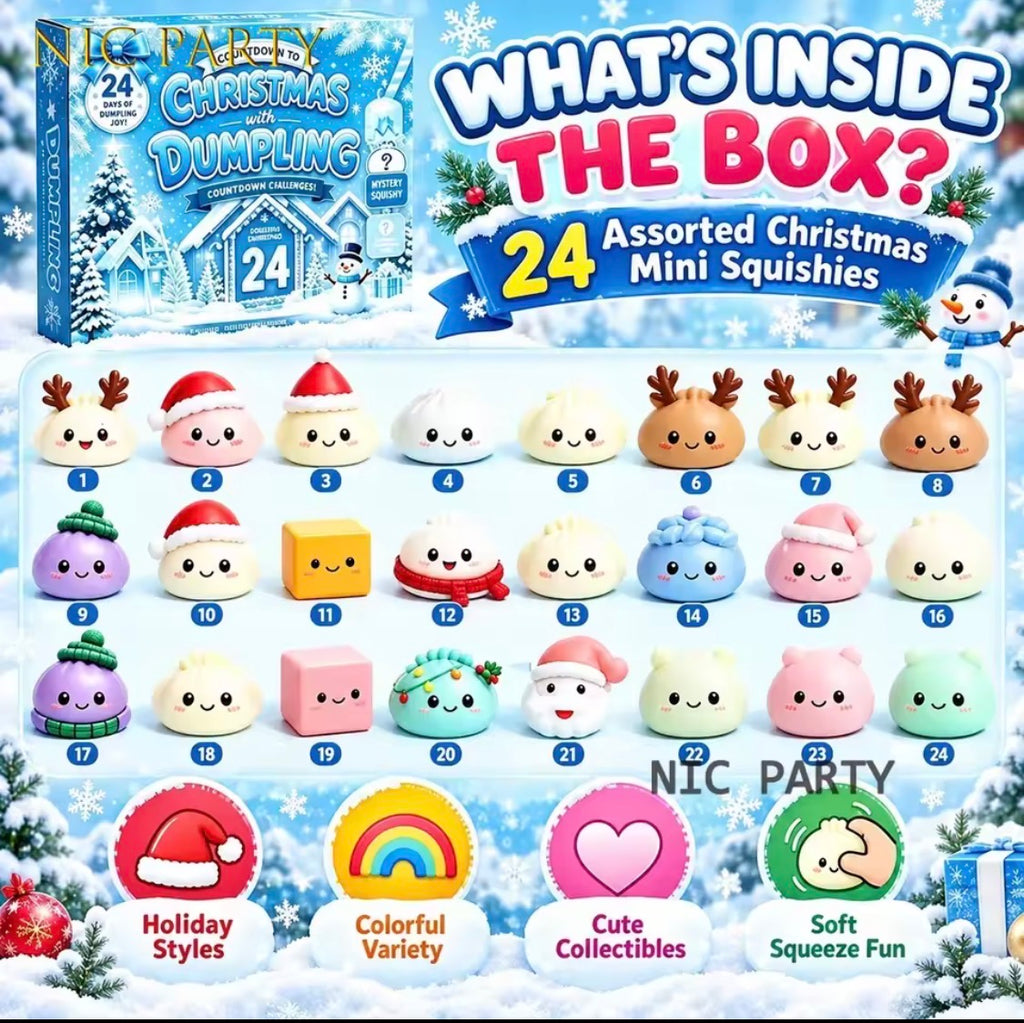 24PCS Mystery Dumpling Squishy Adventskalender 2026 – Julkalender med Sensory Fidgets