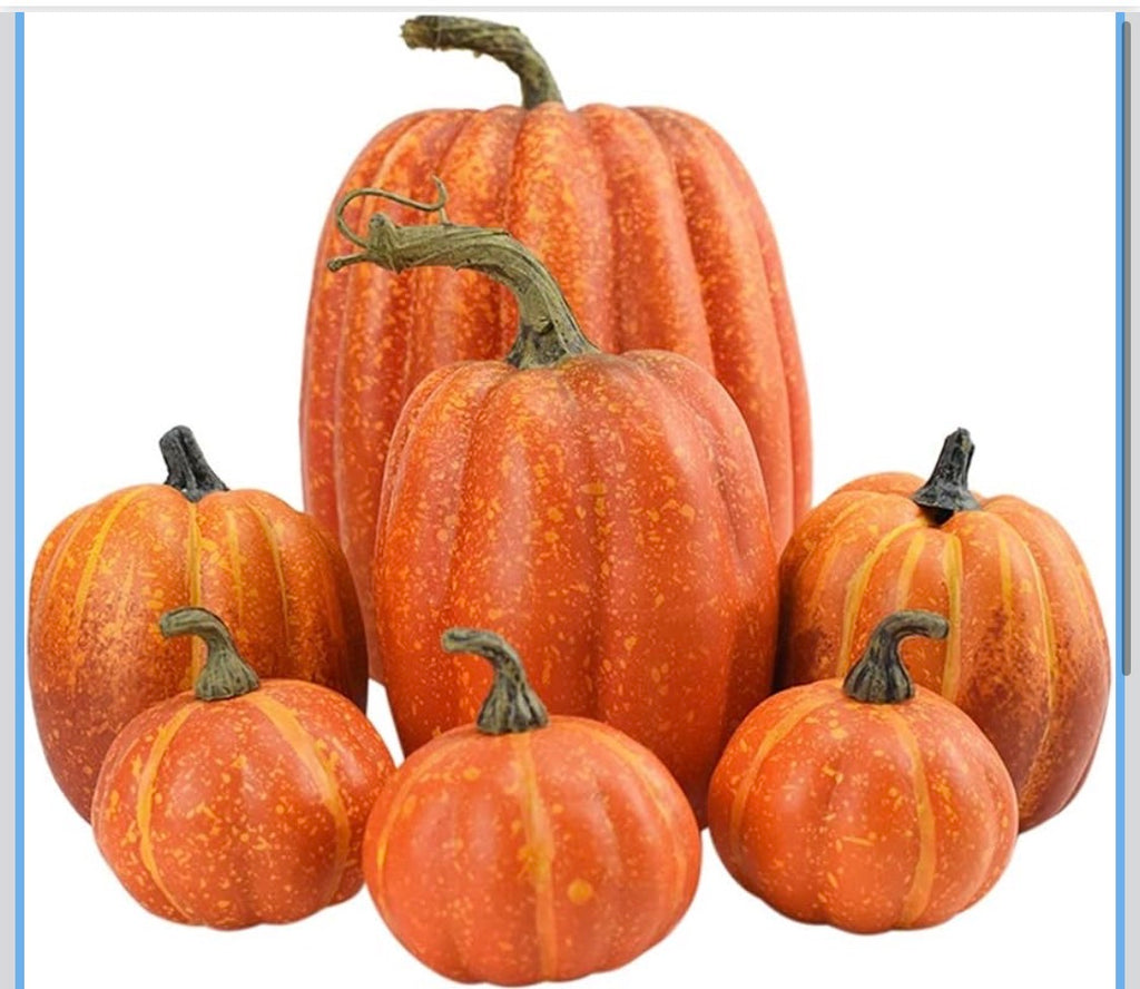 Konstgjorda Pumpor för Halloween & Höstdekoration – 7-Pack (Olika Storlekar)