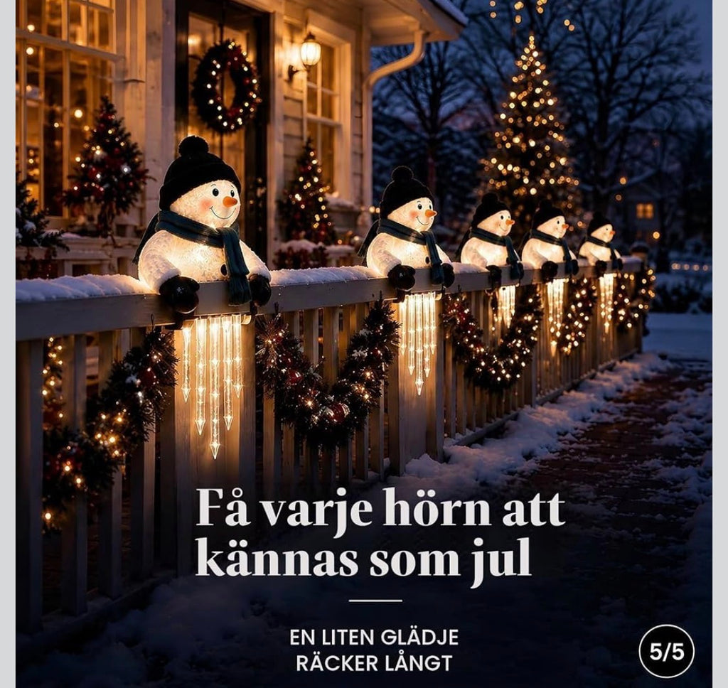 Belyst Snögubbe med LED-Istappar för Balkong- & Altanräcke (Varmvitt Sken)