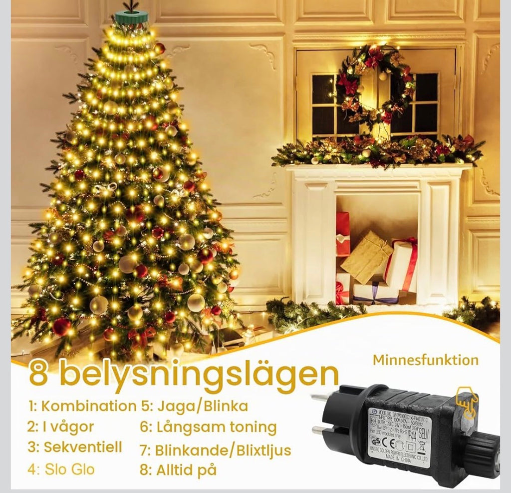 Julgransbelysning med Toppring – 400 LED (2.5m, 16 Slingor, IP44 Vattentät)