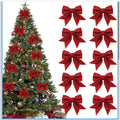 Julgransrosetter – 10-Pack Röda Glitterrosetter (12 x 15 cm)