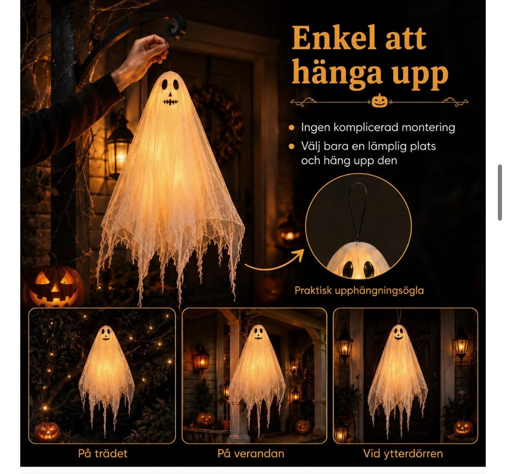 Halloween Hängande Spöken med LED-belysning (3-pack)