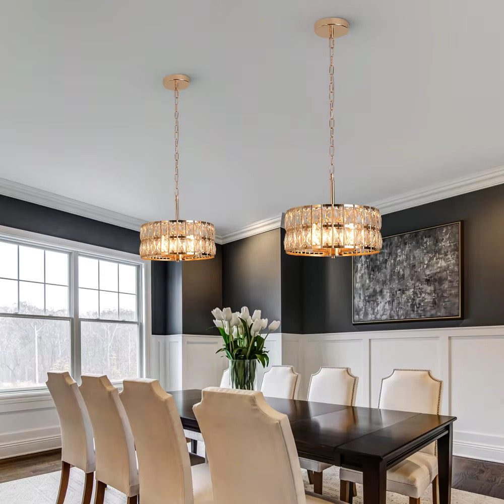 Elegant Kristallpendellampa i Guld – Ø30 cm, 3×G9