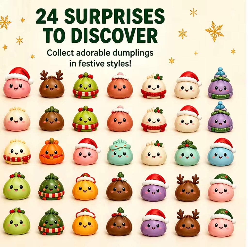Squishy Julkalender 2026 – 24 Dagars Adventskalender med Kawaii Dumplings & Stressleksaker