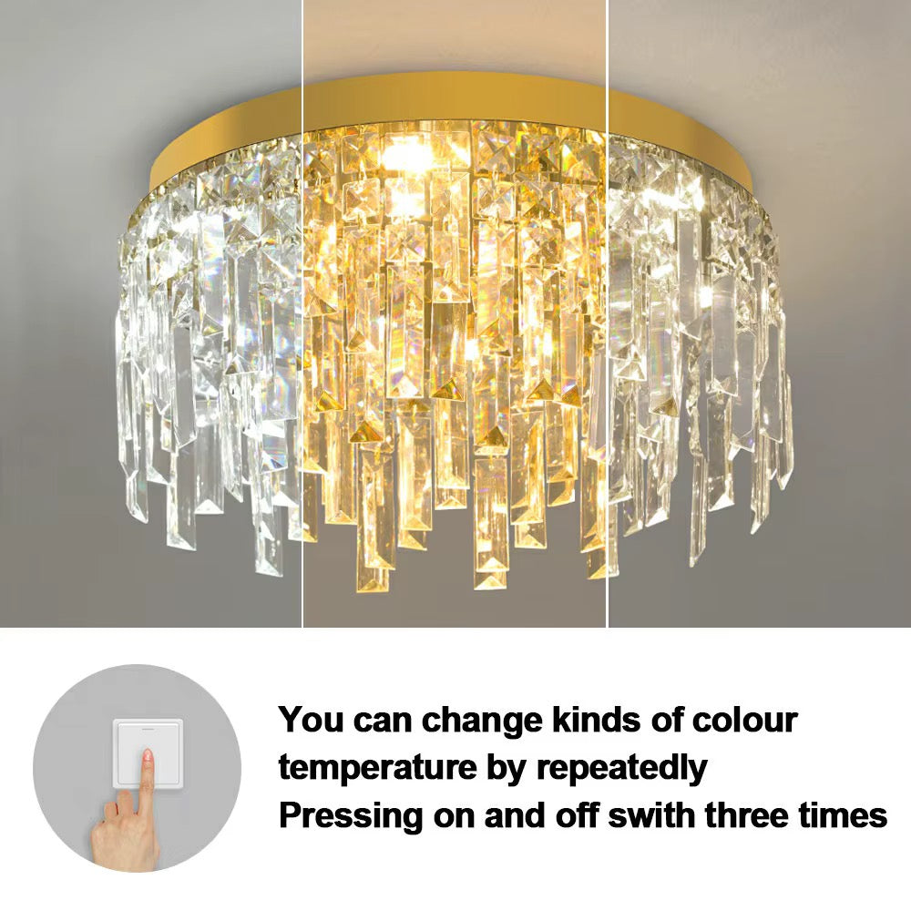 LED-Taklampa i Guld med Kristalldetaljer Ø40 cm – 30W