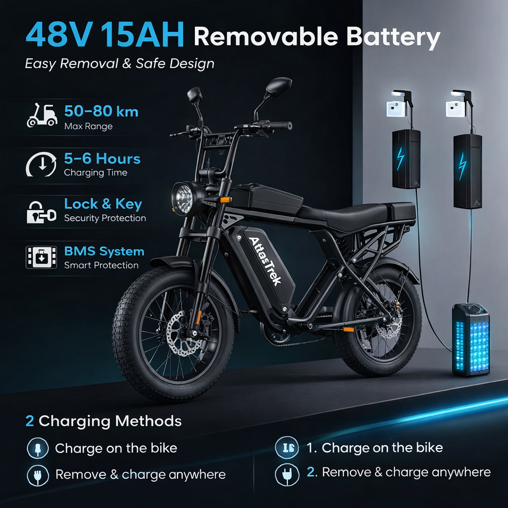 AtlasTrek X5 Elcykel – 250W Motor, 48V 15Ah Batteri, 20” Fat Tire