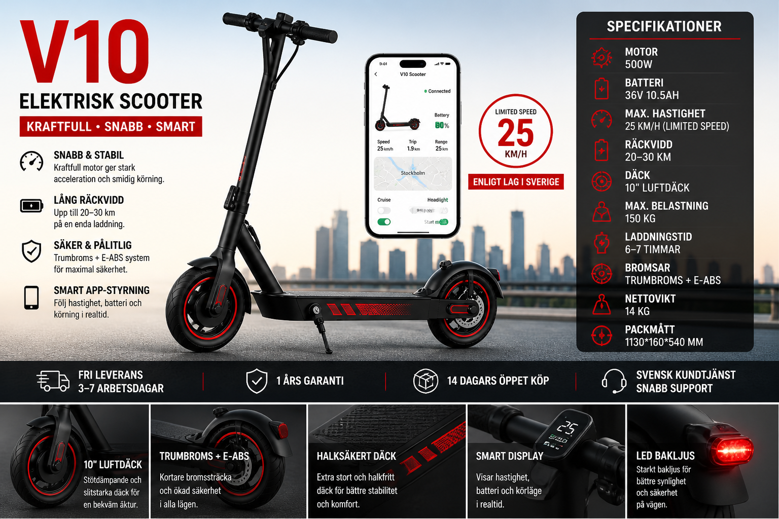 V10 Elektrisk Scooter – Snabb, Smart & Prisvärd i Sverige