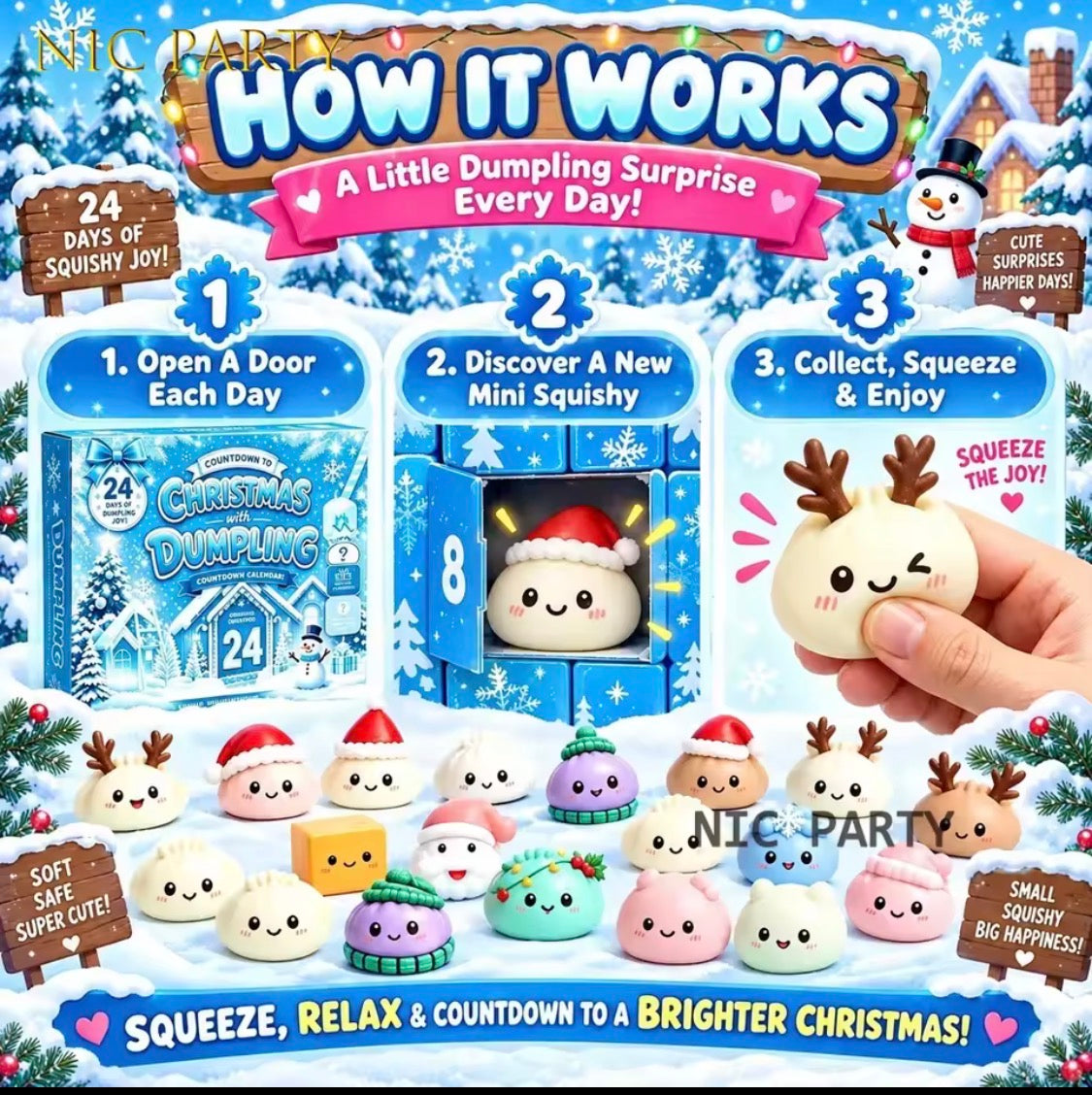 24PCS Mystery Dumpling Squishy Adventskalender 2026 – Julkalender med Sensory Fidgets
