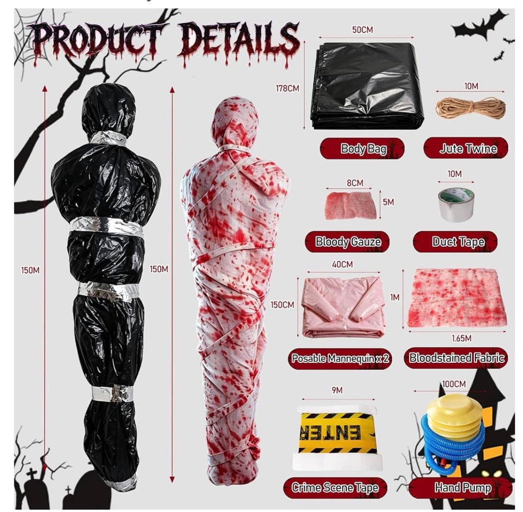 Halloween Hängande Lik & Brottsplats Dekorations-Set (Inflatable Dead Victim Prop)