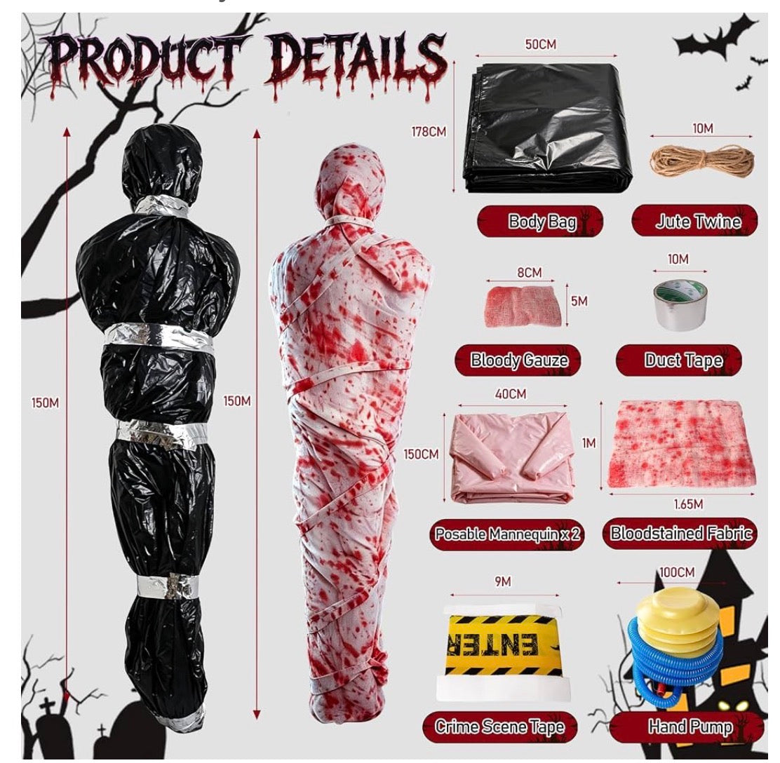 Halloween Hängande Lik & Brottsplats Dekorations-Set (Inflatable Dead Victim Prop)