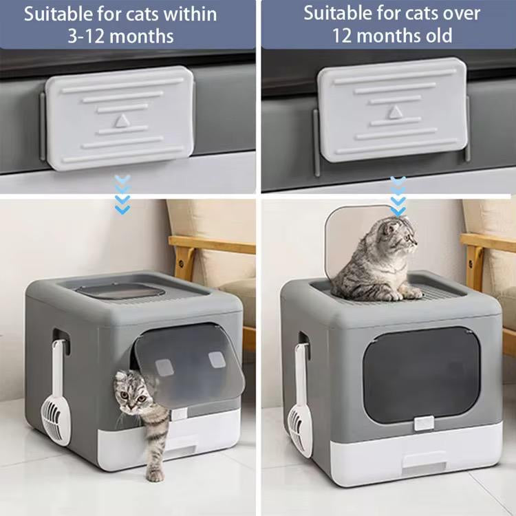 Stängd Kattlåda med Enkel Rengöring – Modern Litter Box (Grå/Vit)