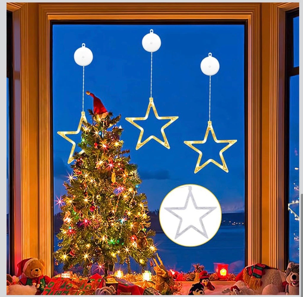 Hängande LED-Stjärnor för Fönster (3-Pack med Sugpropp & Timer)