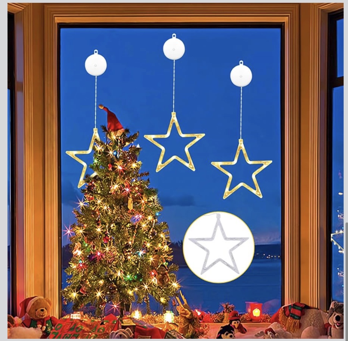 Hängande LED-Stjärnor för Fönster (3-Pack med Sugpropp & Timer)