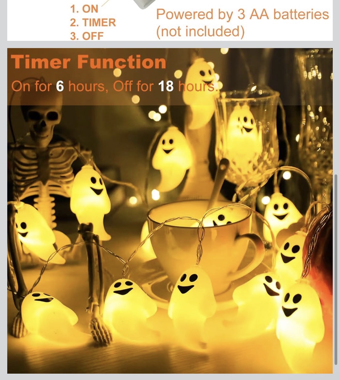 Halloween LED-Ljusslinga med Spöken (3 meter – 20 LED Spöken)