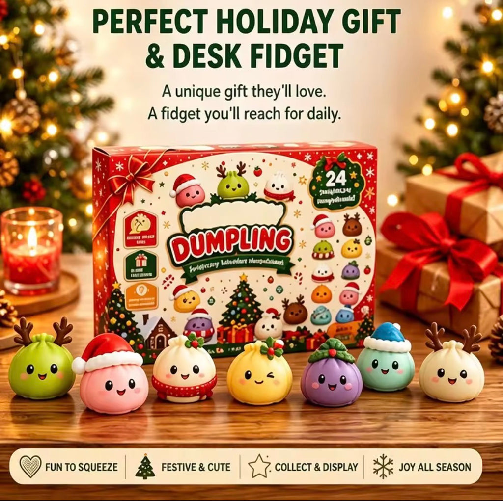 Squishy Julkalender 2026 – 24 Dagars Adventskalender med Kawaii Dumplings & Stressleksaker