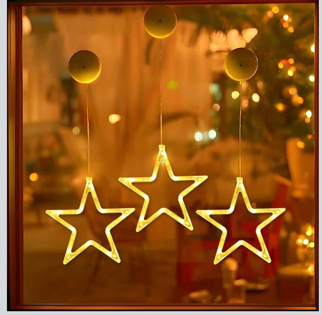 Hängande LED-Stjärnor för Fönster (3-Pack med Sugpropp & Timer)