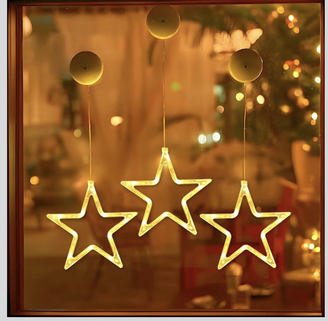 Hängande LED-Stjärnor för Fönster (3-Pack med Sugpropp & Timer)