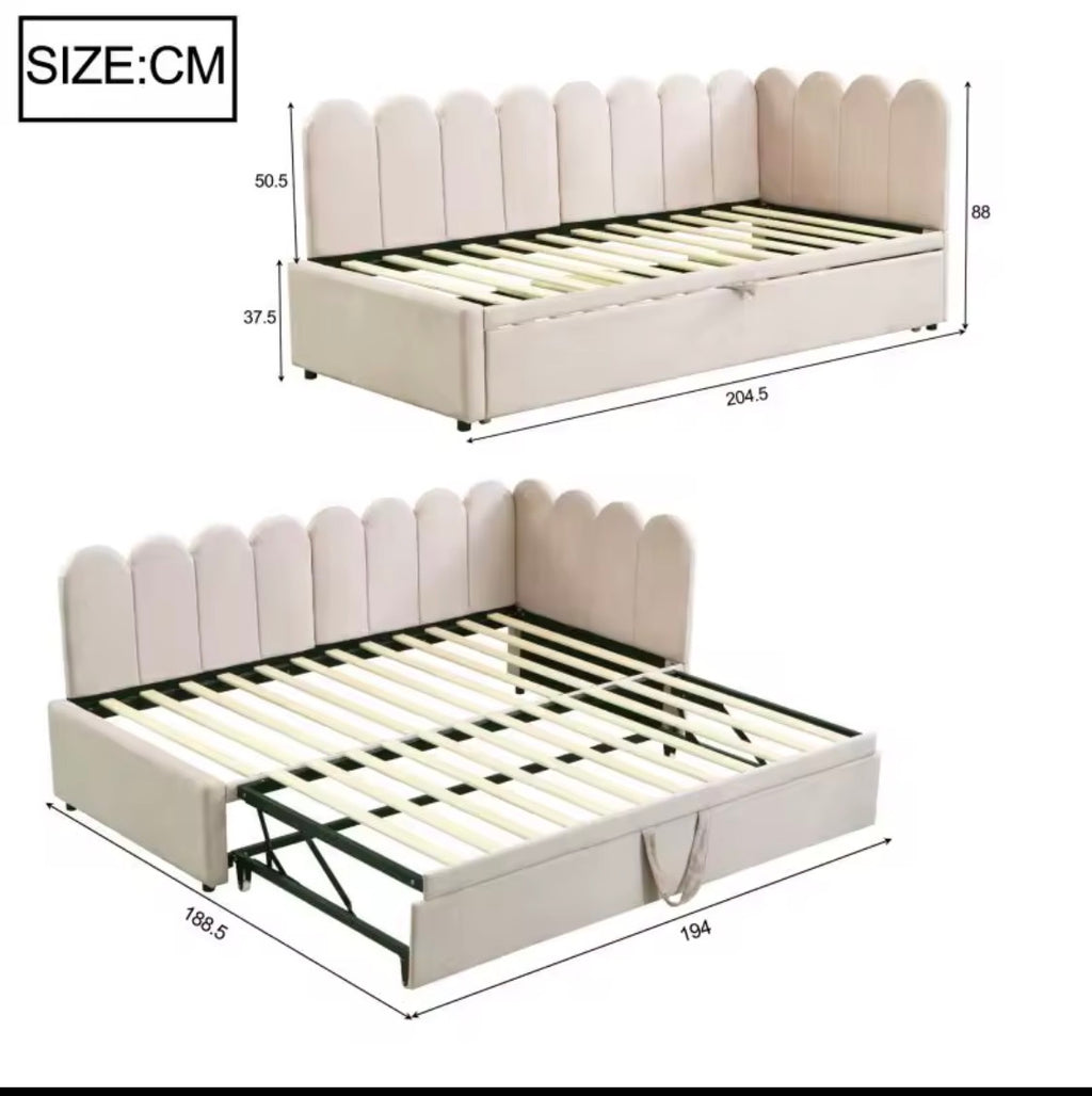 Modern Multifunktionell Dagsäng i Sammetslen Velour - Beige
