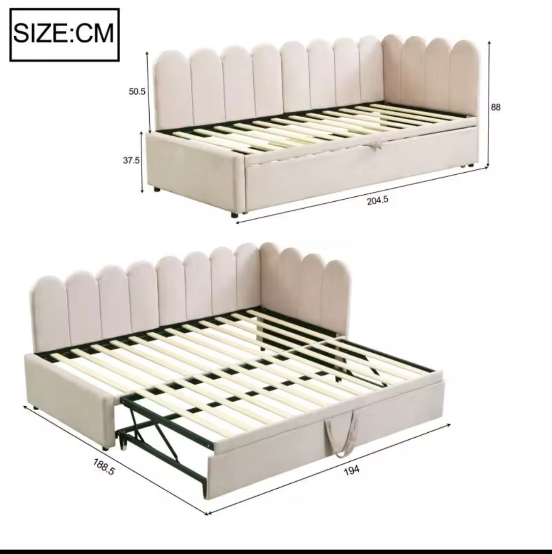 Modern Multifunktionell Dagsäng i Sammetslen Velour - Beige