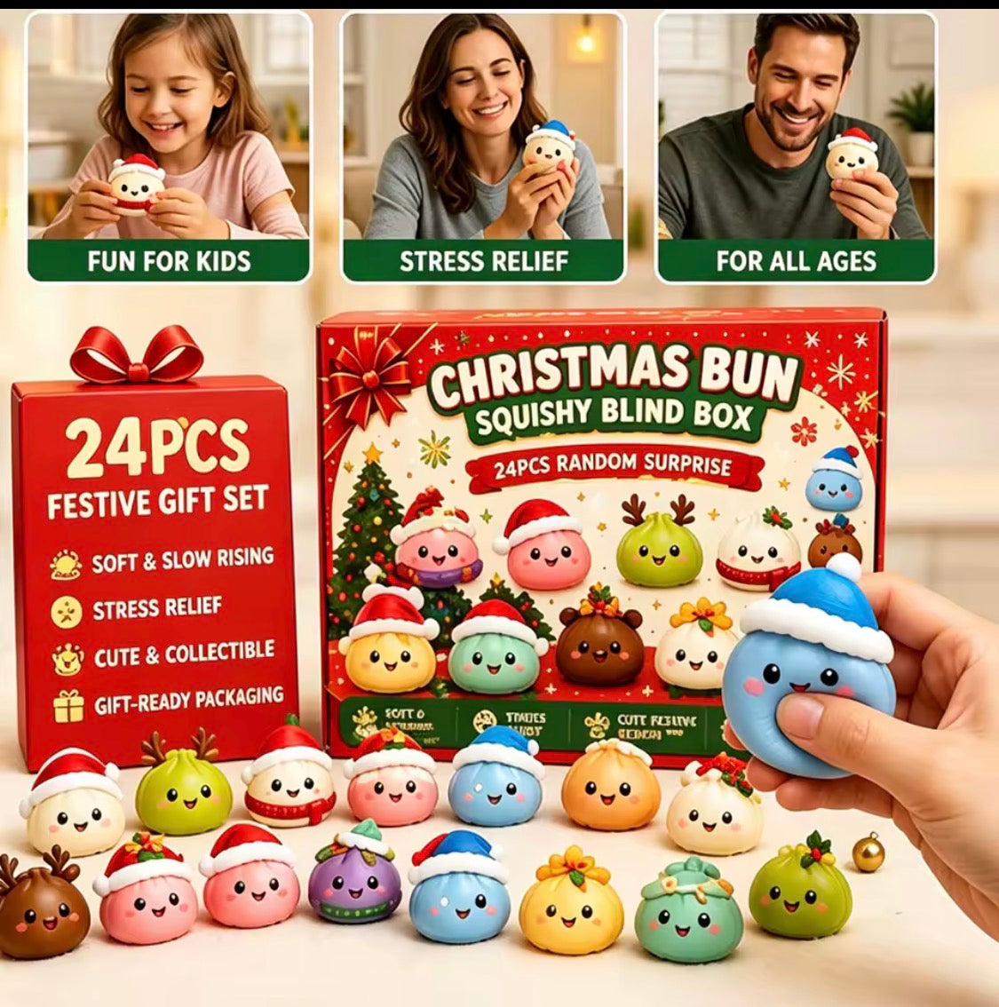 Squishy Julkalender 2026 – 24 Dagars Adventskalender med Kawaii Dumplings & Stressleksaker