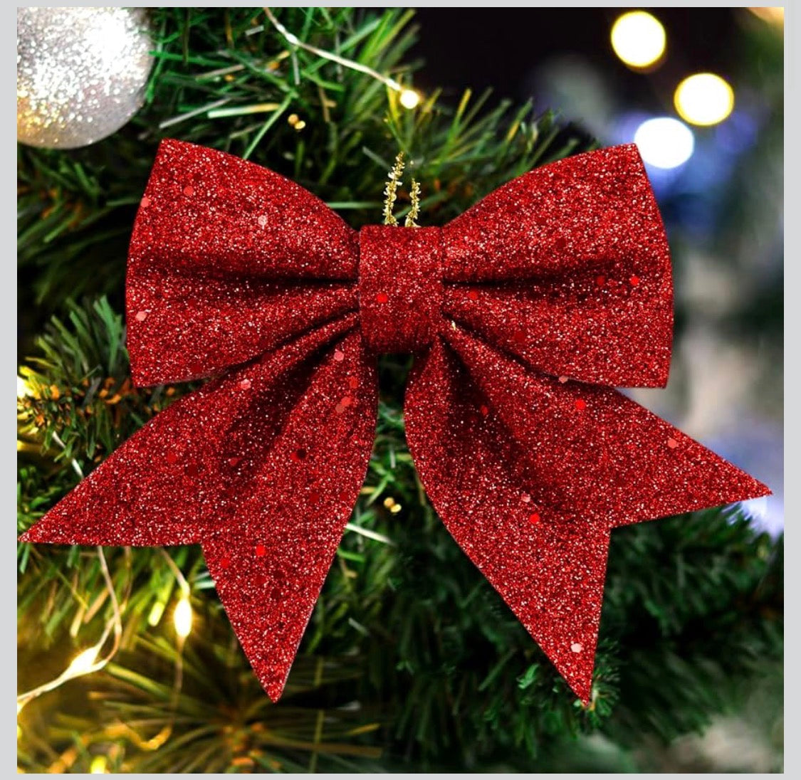 Julgransrosetter – 10-Pack Röda Glitterrosetter (12 x 15 cm)