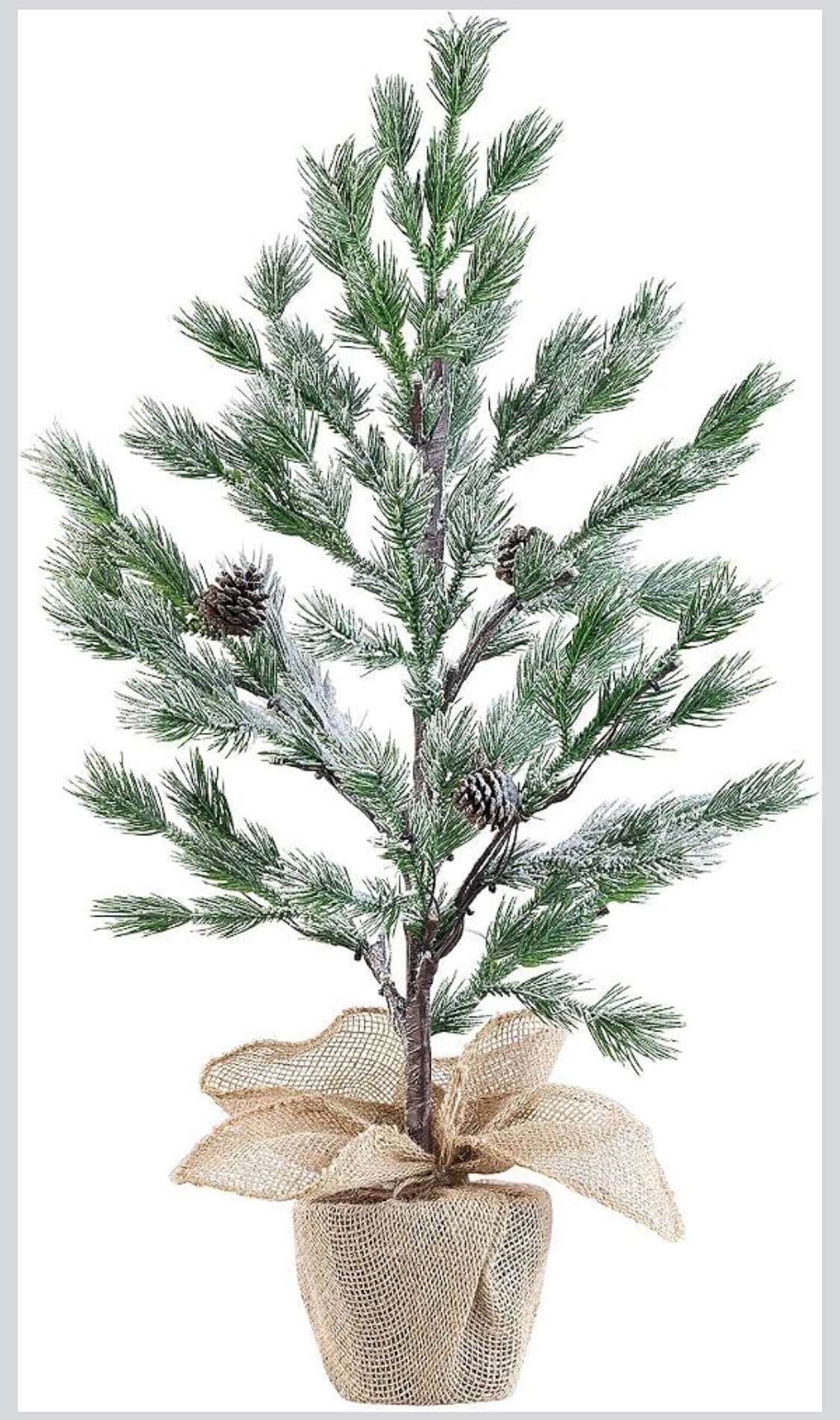 Litad Julgran med LED-belysning & Jutesäck (70 cm, 24 LED, Konstsnö & Kottar
