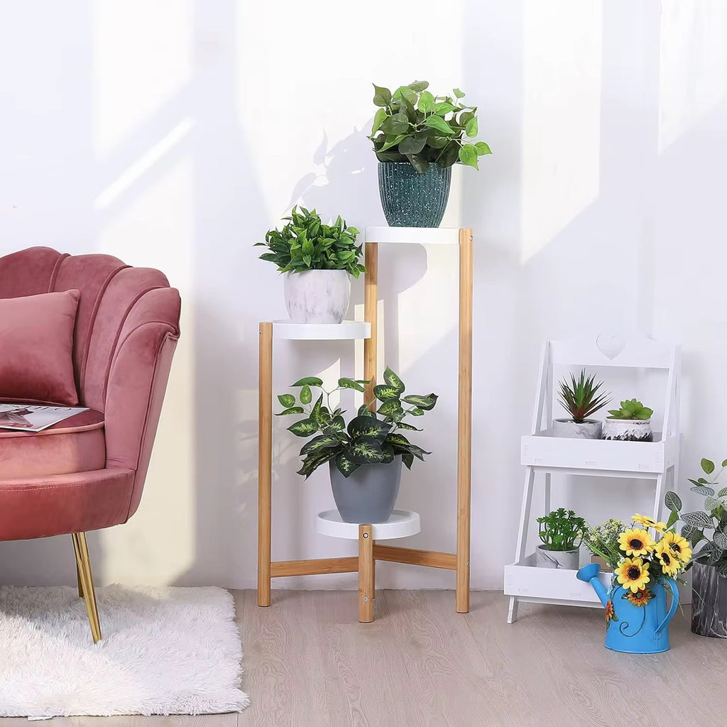 Modern Växtställning i Bambu – 3 Nivåer för Hem & Balkong