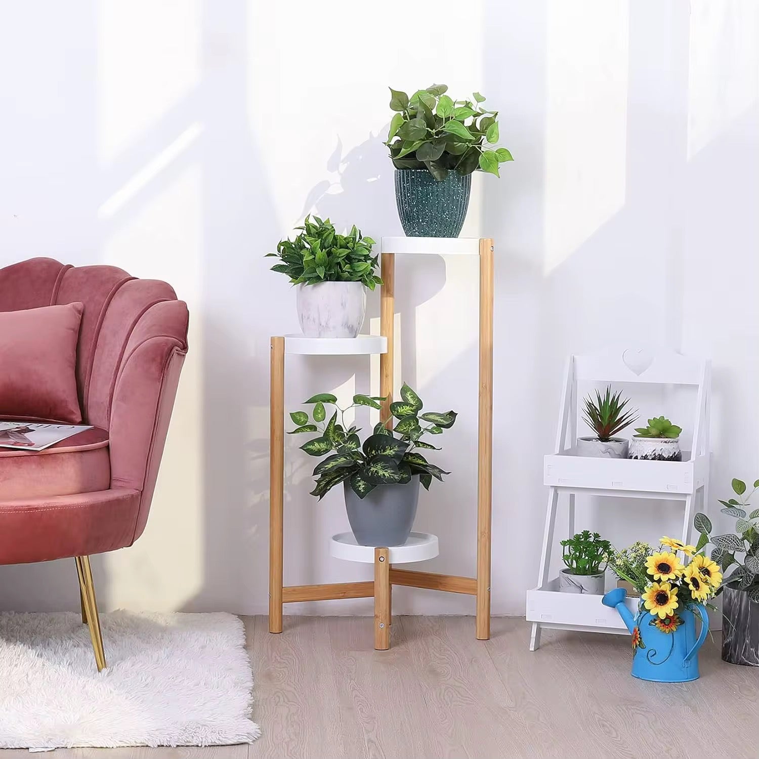 Modern Växtställning i Bambu – 3 Nivåer för Hem & Balkong