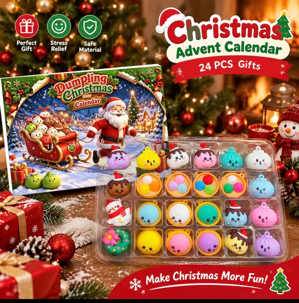 24-dagars Adventskalender – Söta Hängande Juldekorationer & Figurer (Dumpling/Kawaii Tema)
