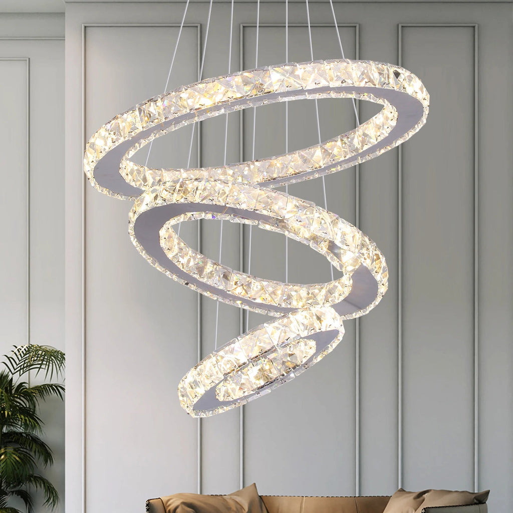 Kristall LED Pendellampa – 3 Ringar 47W