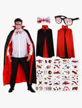 Vampyr Mantel Set (150 cm Reversibel) med Ärrtatueringar, Glasögon & Flugslips