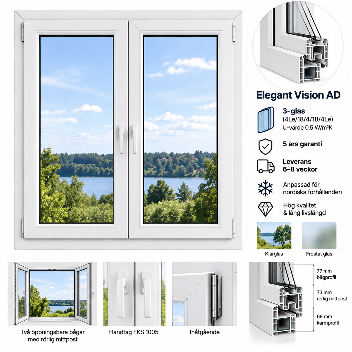 PVC Fönster 2-luft French | 3-glas | Elegant Vision AD