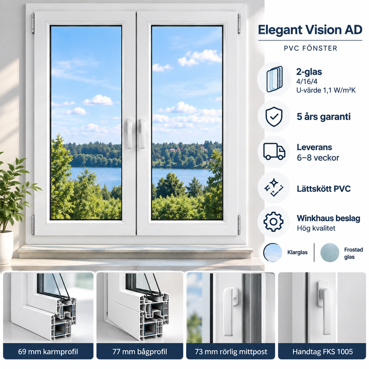 PVC Fönster 2-luft French | 2-glas | Elegant Vision AD