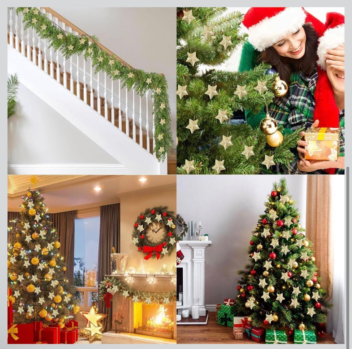 Hängande Julstjärnor – 12-Pack Glittrande Julgranshängen (Modern Design)