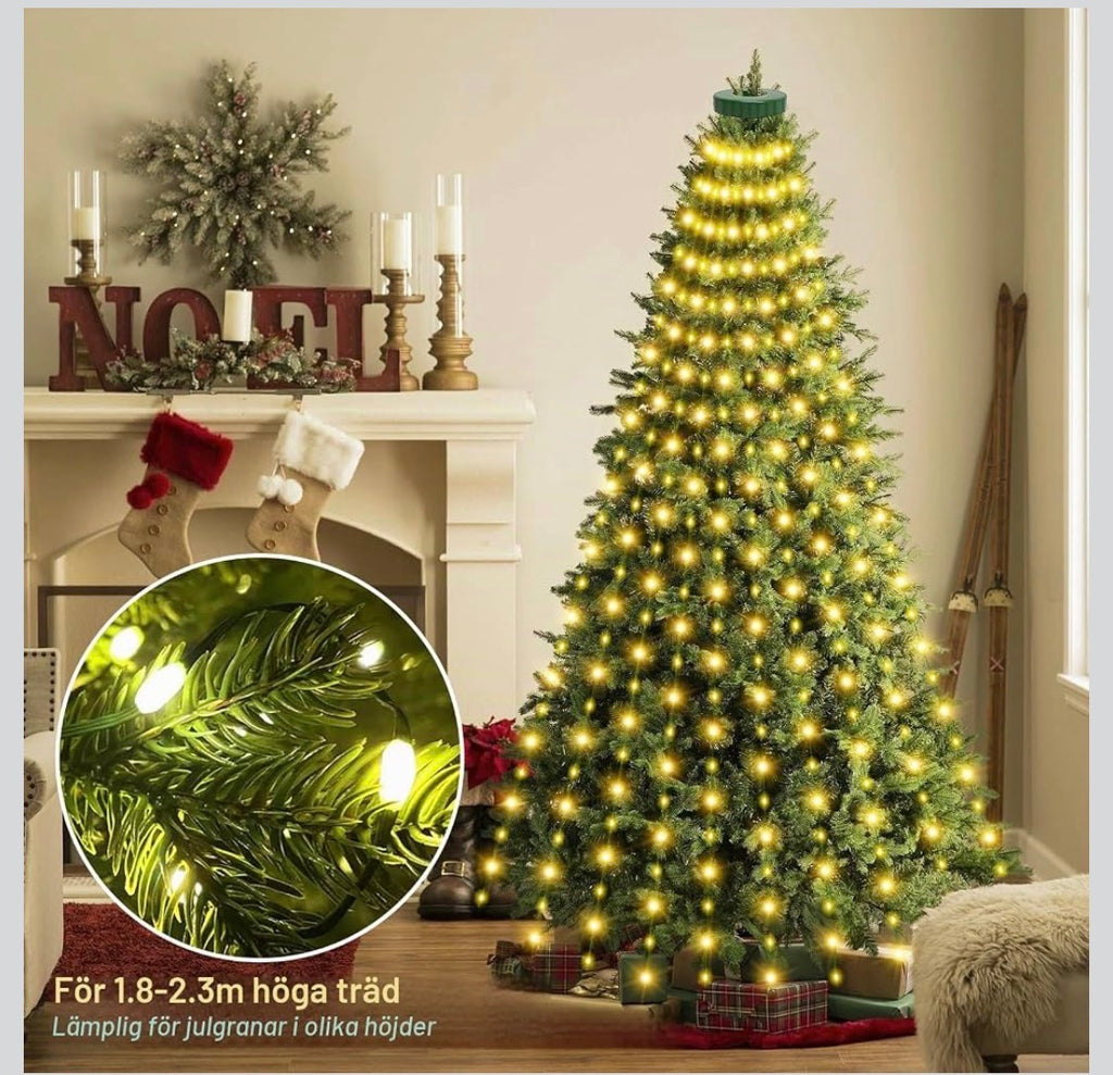 Julgransbelysning med Toppring – 400 LED (2.5m, 16 Slingor, IP44 Vattentät)