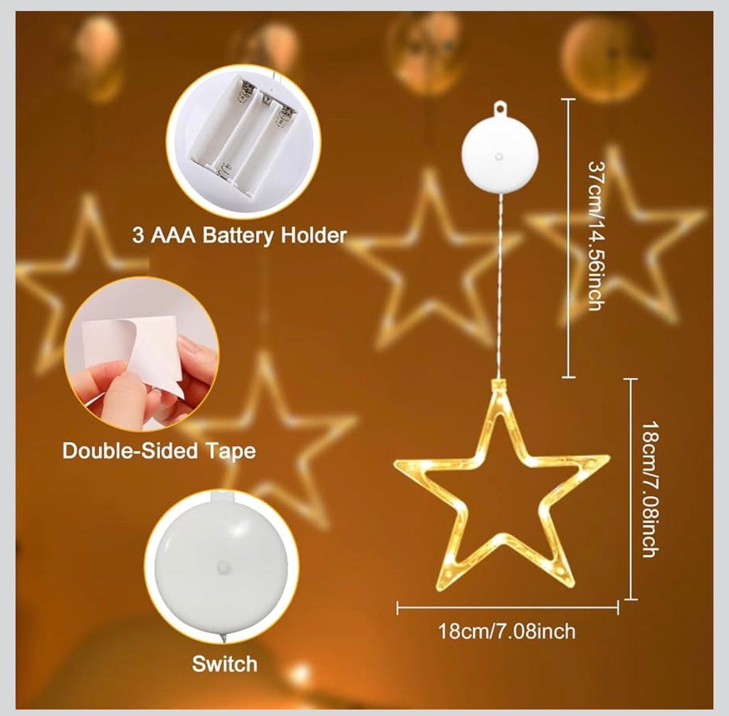 Hängande LED-Stjärnor för Fönster (3-Pack med Sugpropp & Timer)