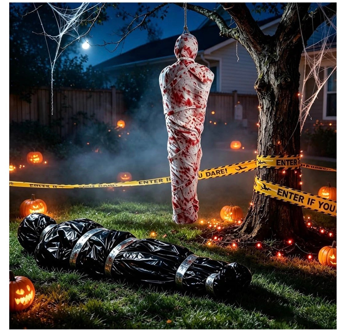 Halloween Hängande Lik & Brottsplats Dekorations-Set (Inflatable Dead Victim Prop)