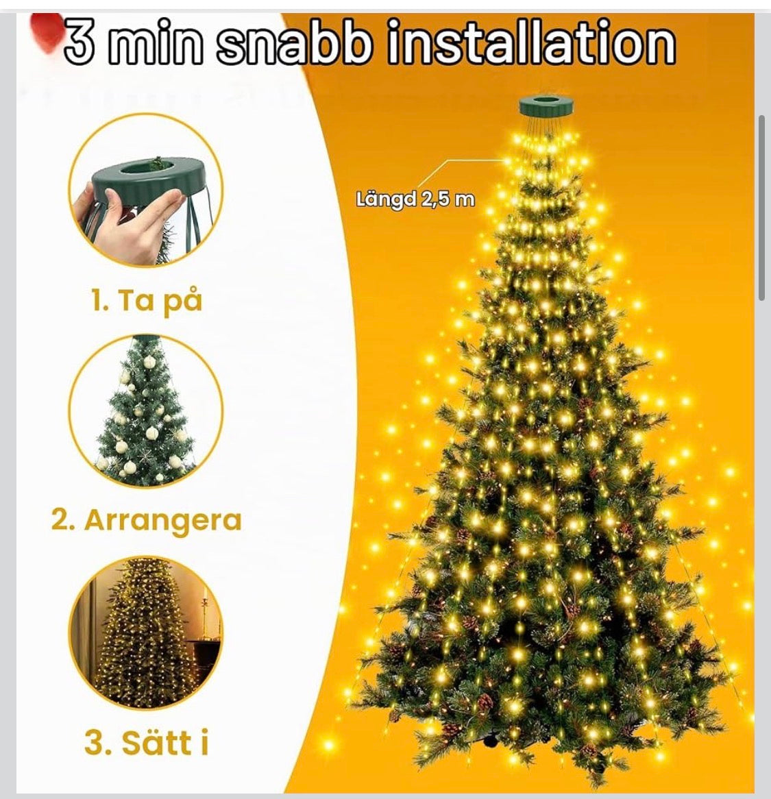 Julgransbelysning med Toppring – 400 LED (2.5m, 16 Slingor, IP44 Vattentät)